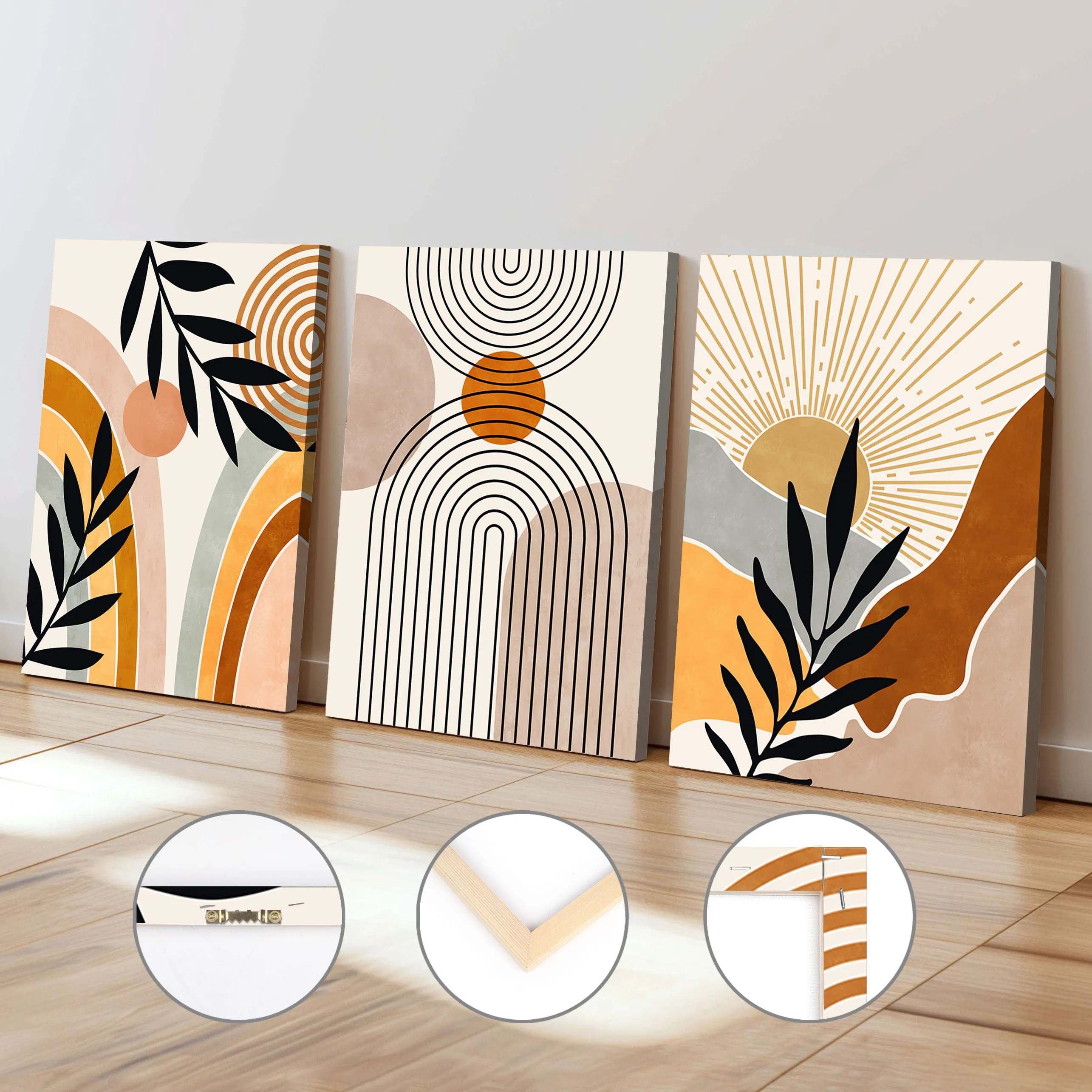 

Bohemian Abstract Landscape Art Poster Modern Simple Geometric Desert Plants Framed Poster Home Living Room Dining Room Decor