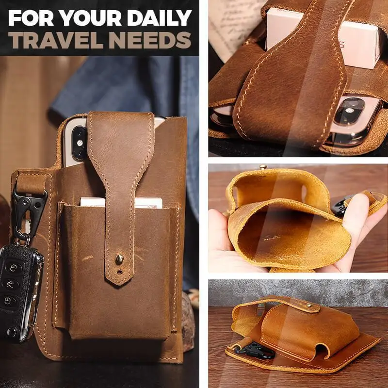 

Multifunctional leather belt hanging bag retro waist bag running bag outdoor sports mobile phone leather waist casual pouch