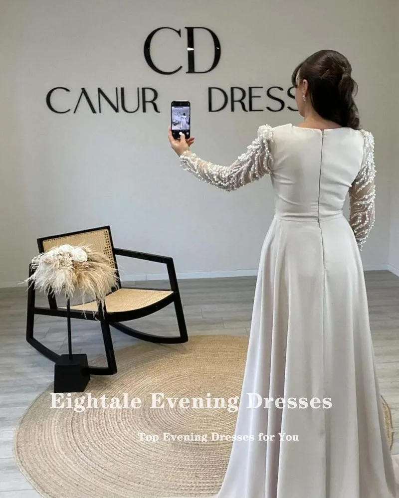 Eightale アラビアイブニングドレスカスタマイズされた V ネック長袖高級マーメイドウエディングウェディングパーティードレス Abendkleid コソボ Luxus