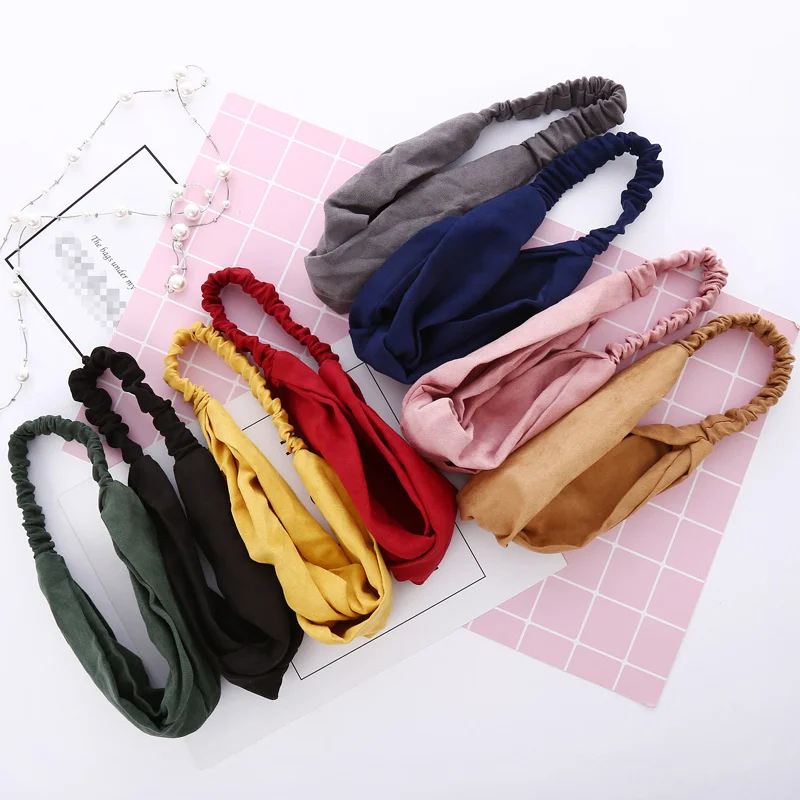 2020 Hot Summer Women Autumn Suede Headband Vintage Cross Knot Elastic Hair Bands Soft Solid Girls Hairband Hair Accessories