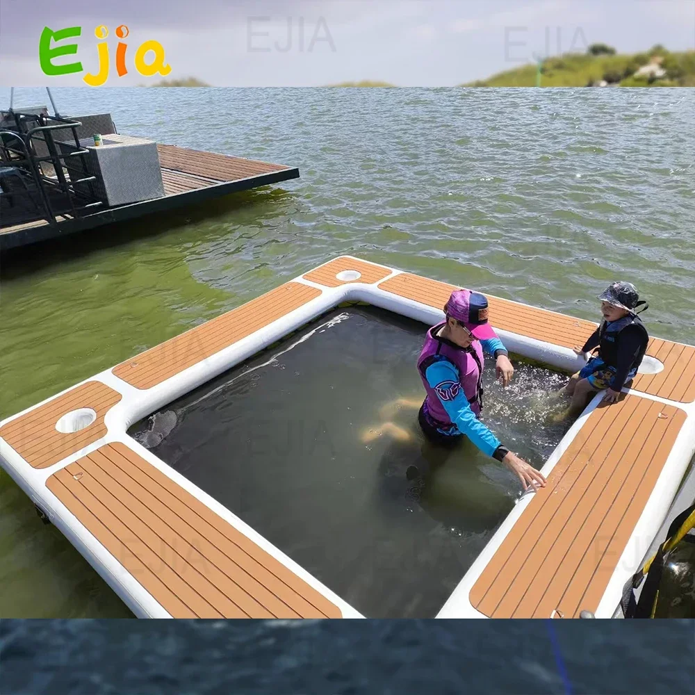 

US Stock Larg10ft/3m Floating Ring Inflatable Water Hammock Heavy Duty River Floats Lake Raft Platform Dock for Adults Pool Lake