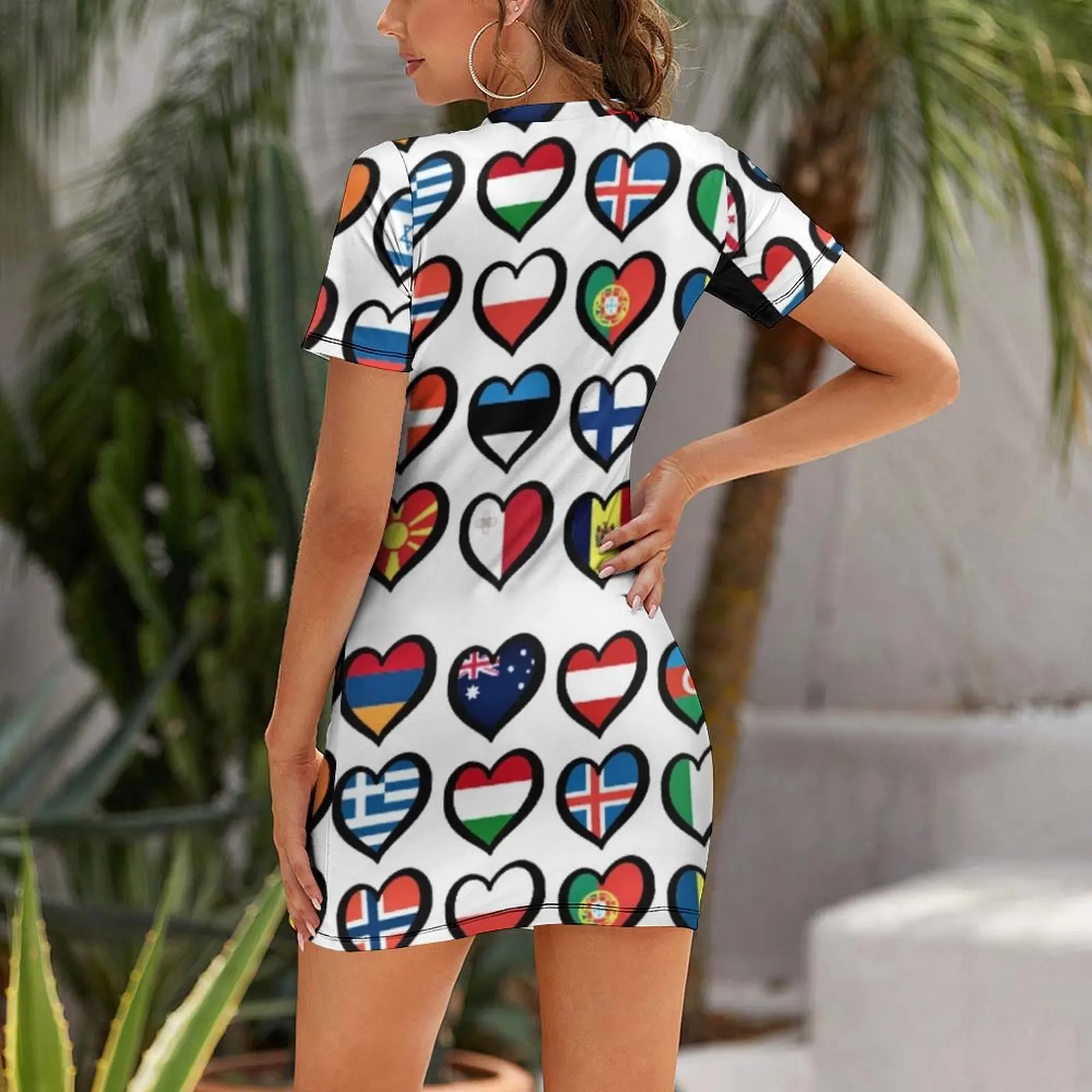 Eurovision Song Contest Flags Hearts ESC EBU Eurofans Short Sleeved Dress sexy dress long dress women summer