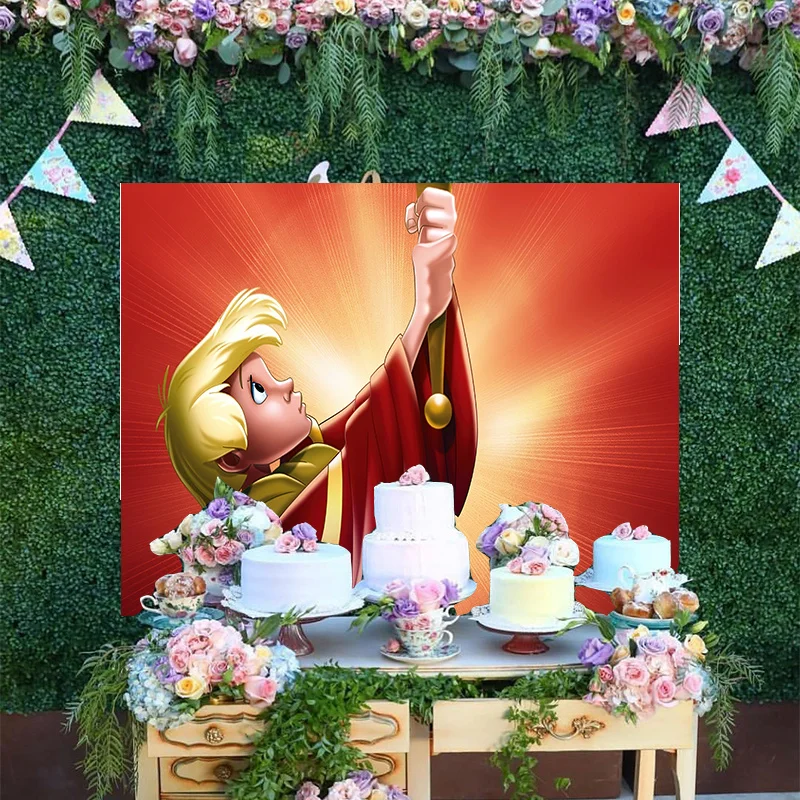 Custom Red Backdrop The Sword in the Stone Disney Brave Boy Arthur Happy Birthday Party Cartoon Decoration Backgrounds Banner