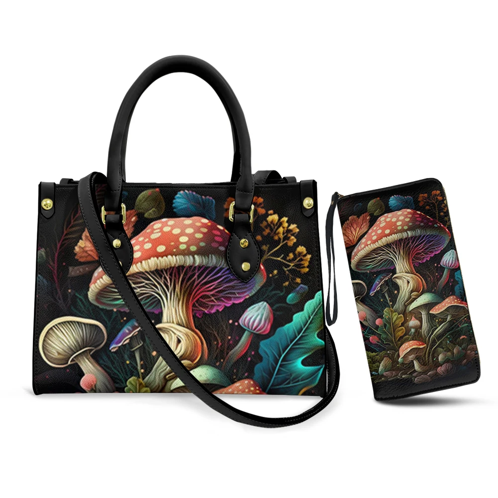 

Belidome Magic Mushroom Cute 2Pcs Wallets for Women Luxury Leather Handbags Tote Purse Set Shoulder Bag Large Ladies Hobo Bags