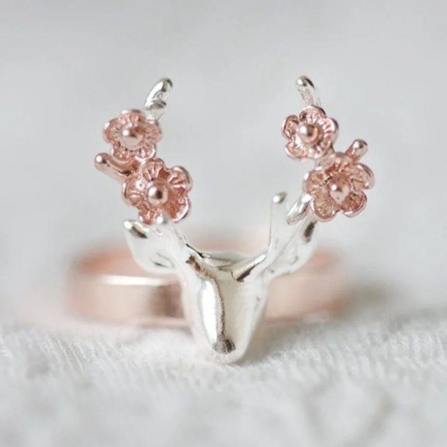 Women Double Colors Sika Deer Ring Elk Finger Ring Fashion Jewelry Christmas Gift