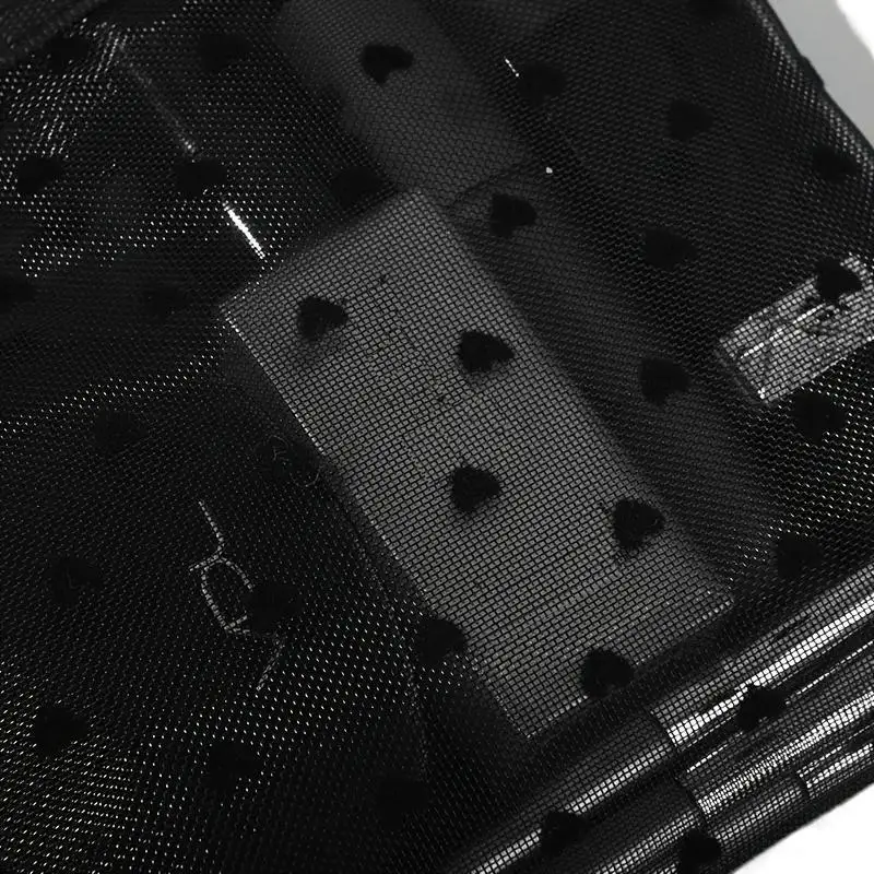 Transparente Netz-Kosmetiktasche mit Niedlichem Schwarzen Herzmuster und Glattem Reißverschluss für Reise-Kosmetikaufbewahrung – Detail 10