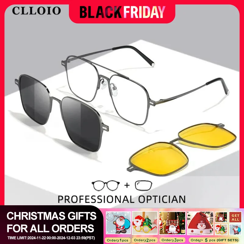 CLLOIO Titanium Alloy Magnetic Clip Optical Myopia Glasses For Men Polarized Sunglasses Hyperopia Prescription Reading Glasses