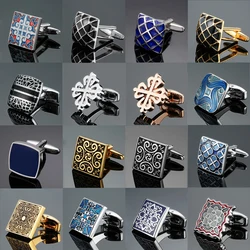 Men's French shirt cufflinks copper material square enamel polishing  grid retro pattern fashionable brand French cuffbutton