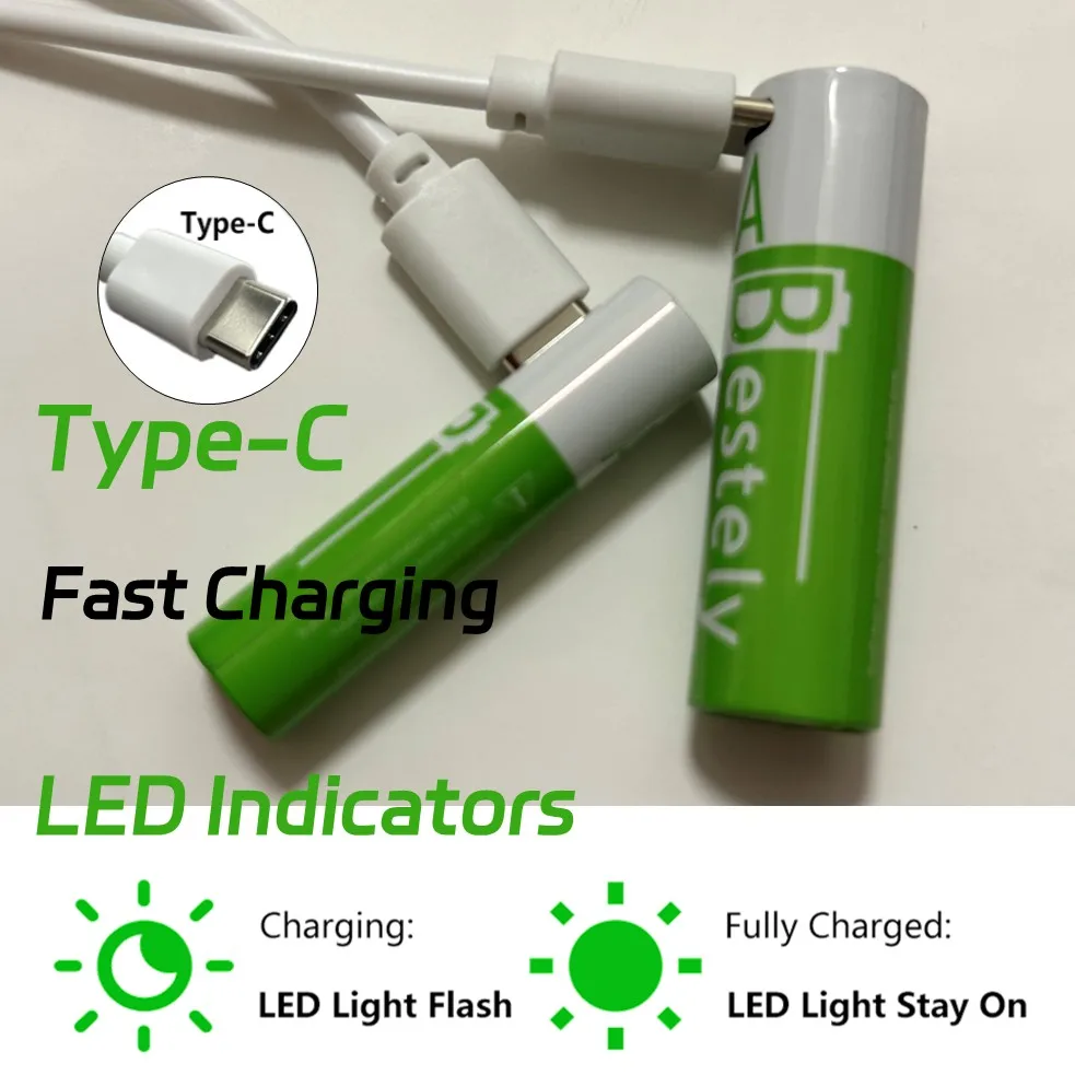 Rechargeable AA Battery and AAA Battery with USB C Charging Cable, Long Lasting Li-ion AA/AAA Battery, 1200+ Cycle, for Toy Lamp