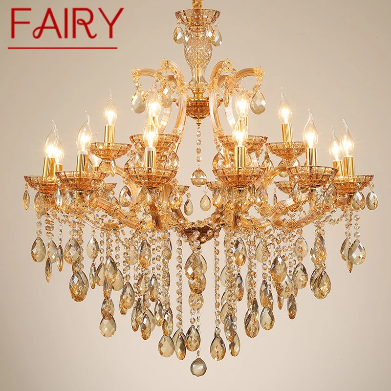 FAIRY  LuxuriousCandle Pendent  Lamp European Style Crystal Lamp Art Living Room Restaurant Villa Staircase Duplex Building