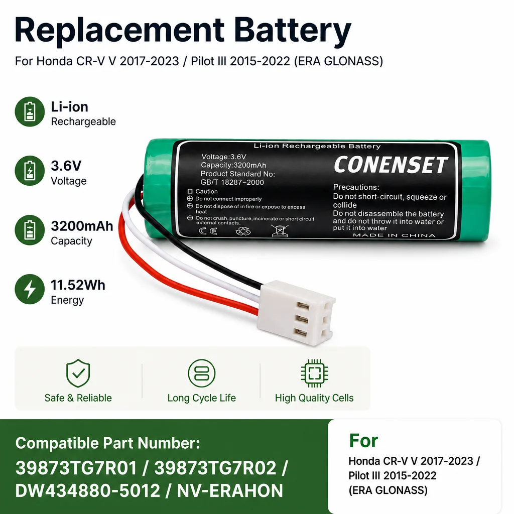 Backup Battery For Honda CR-V Pilot 3 SOS eCall Telematics - OEM 39873-TG7-R02 39873TG7R02 DW434880-5012 Auxiliary Battery