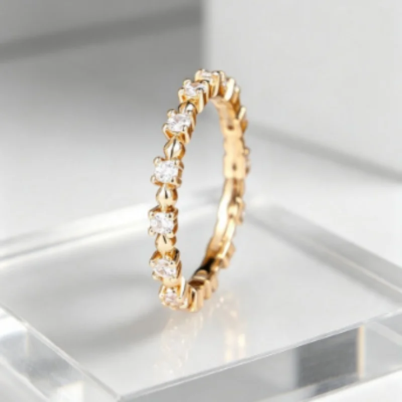 2026 New Golden Round Bead Interval Simple Round Zircon Ring for Women's New Trend Design, Personalized Accessory