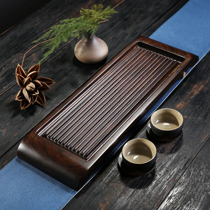 【 Wet and Dry Bubble 】 Ebony Original Solid Wood Tea Tray Simple Bakelite Whole Piece Drainage Kung Fu Small Tea Table