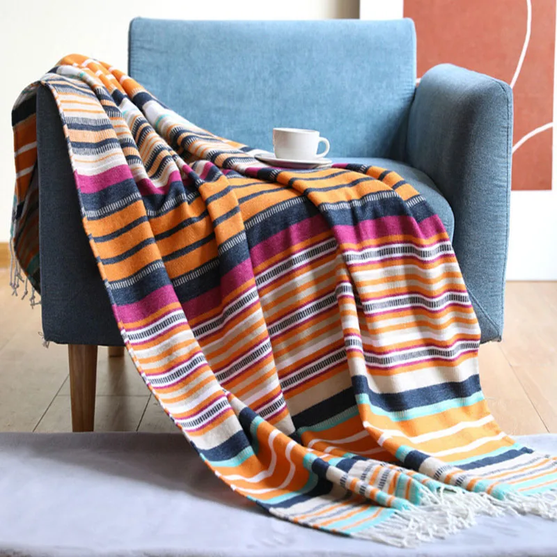 Mexican Bed Blanket Summer Sofa Nap Blanket Rainbow Knitted Blanket Picnic Blanket Tablecloth Tv Blanket Outdoor Camping Blanket