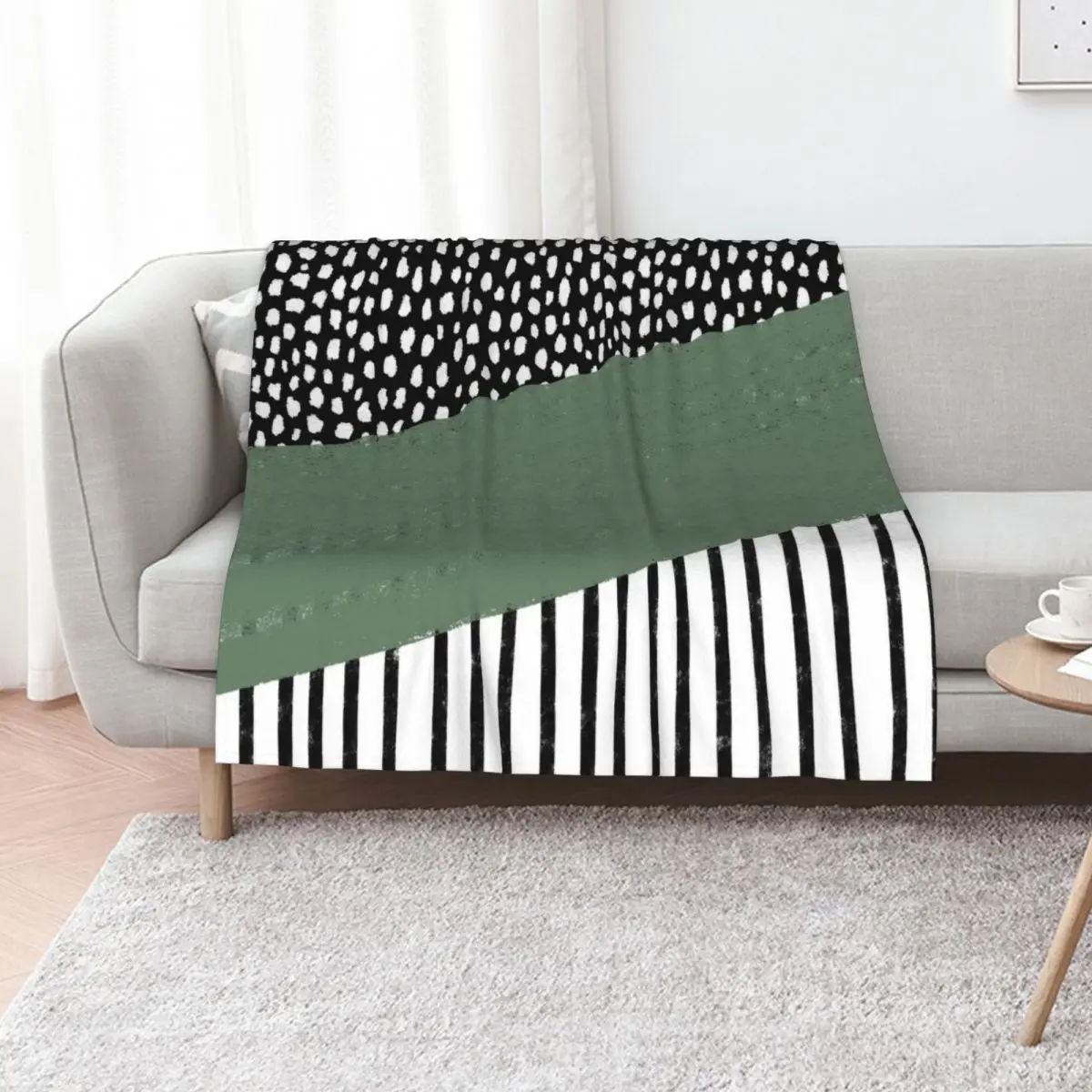 

Polka Dots and Stripes Pattern (black/white/sage green) Throw Blanket Bed Sofa for sofa Blankets