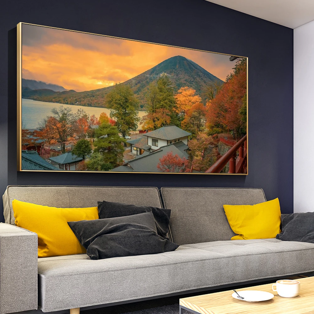 المناظر الطبيعية قماش جدار الفن بحيرة الغابات الجبلية مشهد اللوحة السماء الزرقاء الغيوم البيضاء والمراعي المشارك طباعة ديكور المنزل