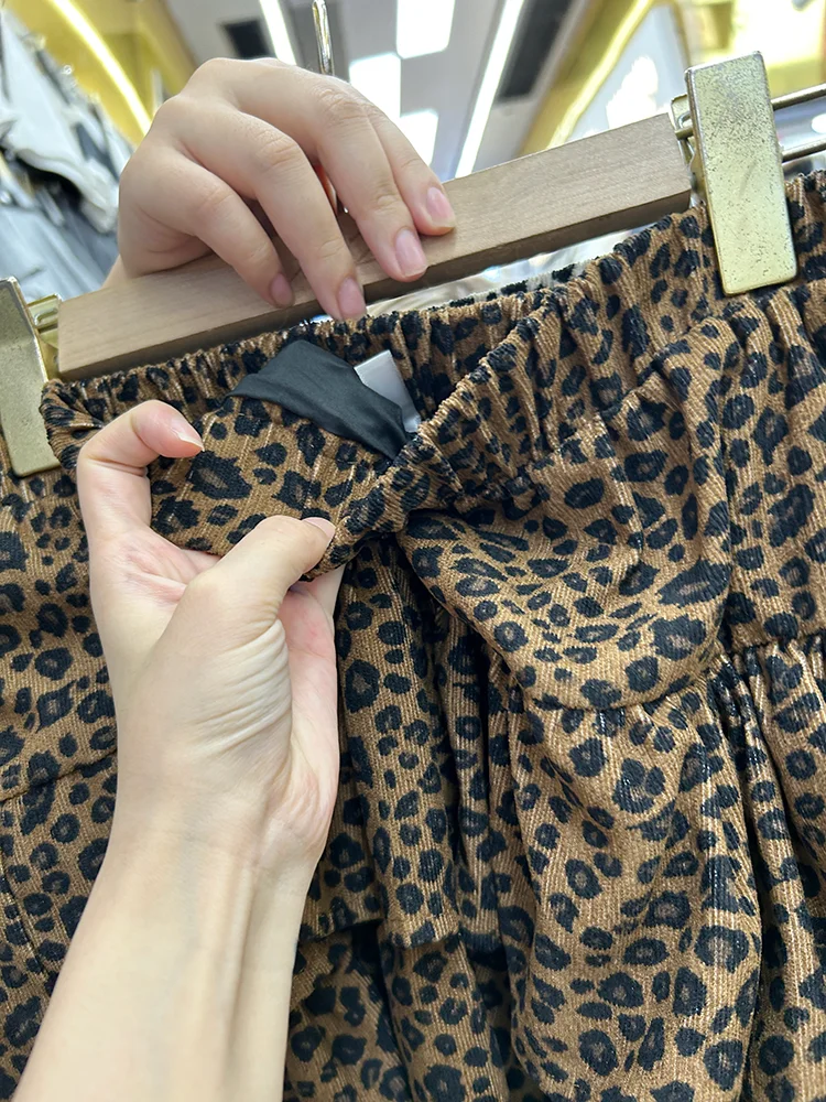 American Style Fashionable Ruffle Hem Leopard Print Cake Skirt Elastic High Waist Multi Layered Women's Half Body Skirt 4