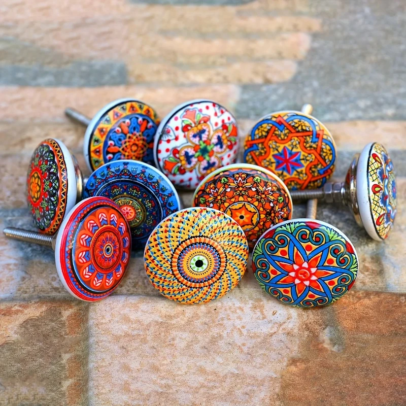 Bohemian Style Ceramic Knob 1pcs, Antique Metal Finish Screw In Pull Handles for Cabinet Doors and Drawer
