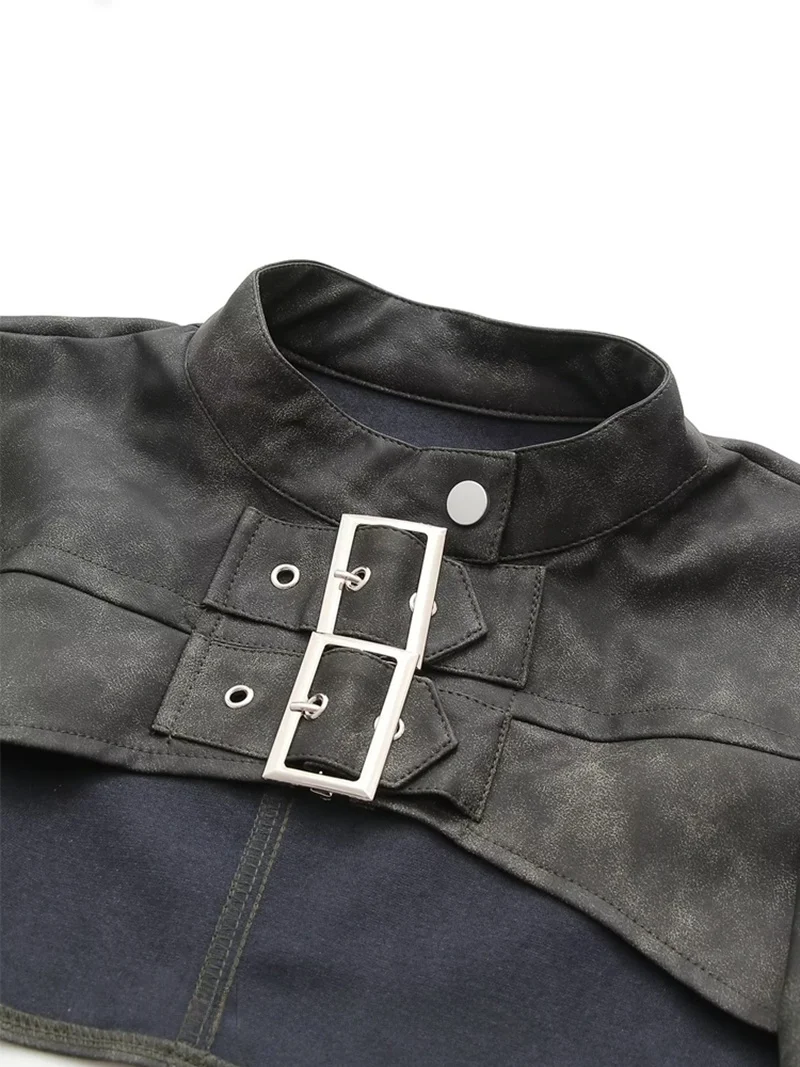 

Sexy Spicy American Cotton ort Coat Sle irt Old Workwear Leather Top Street Sle Zipper Closure Slim Fit Pure Color