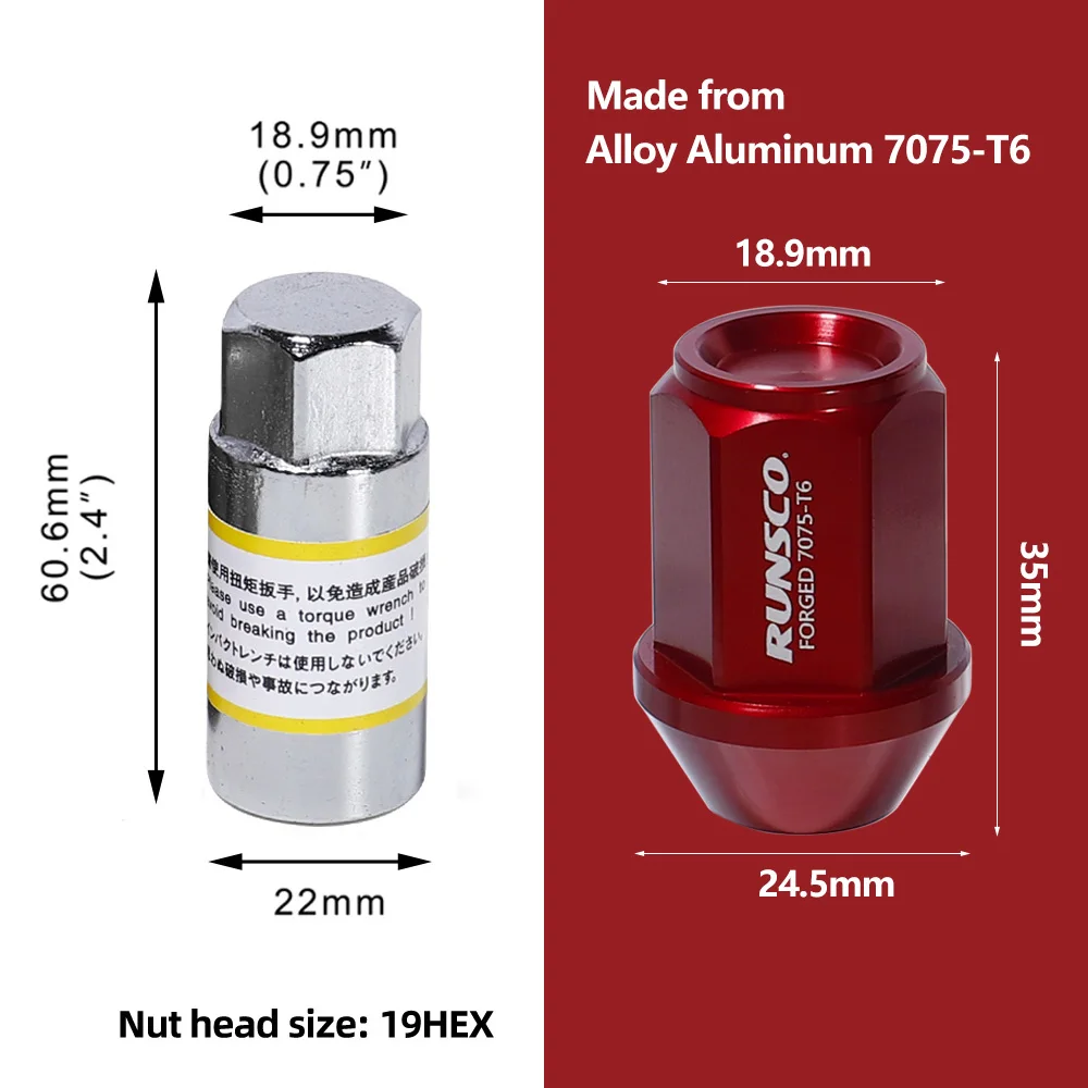 Universal Racing Wheel Lug Nuts, M12x1.5 M12x1.25, M12x1.25, forjado 7075-T6, alumínio Comprimento 35mm, Hex 19mm