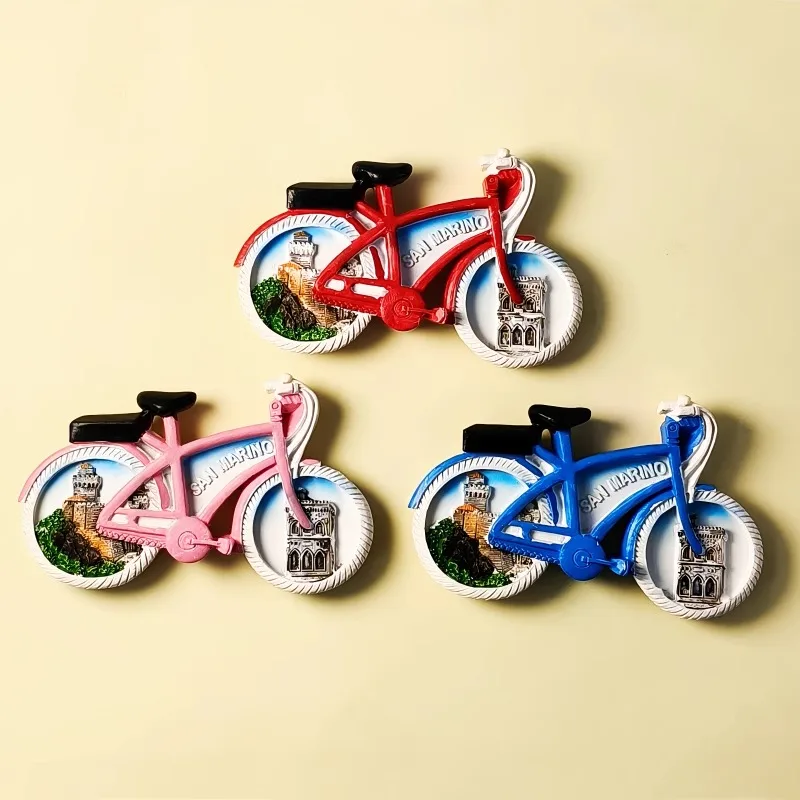 Bicycle San Marino 3D Fridge Magnets Tourism Souvenir Resin Refrigerator Magnets Sticker Collection Handicraft Gift Decoration