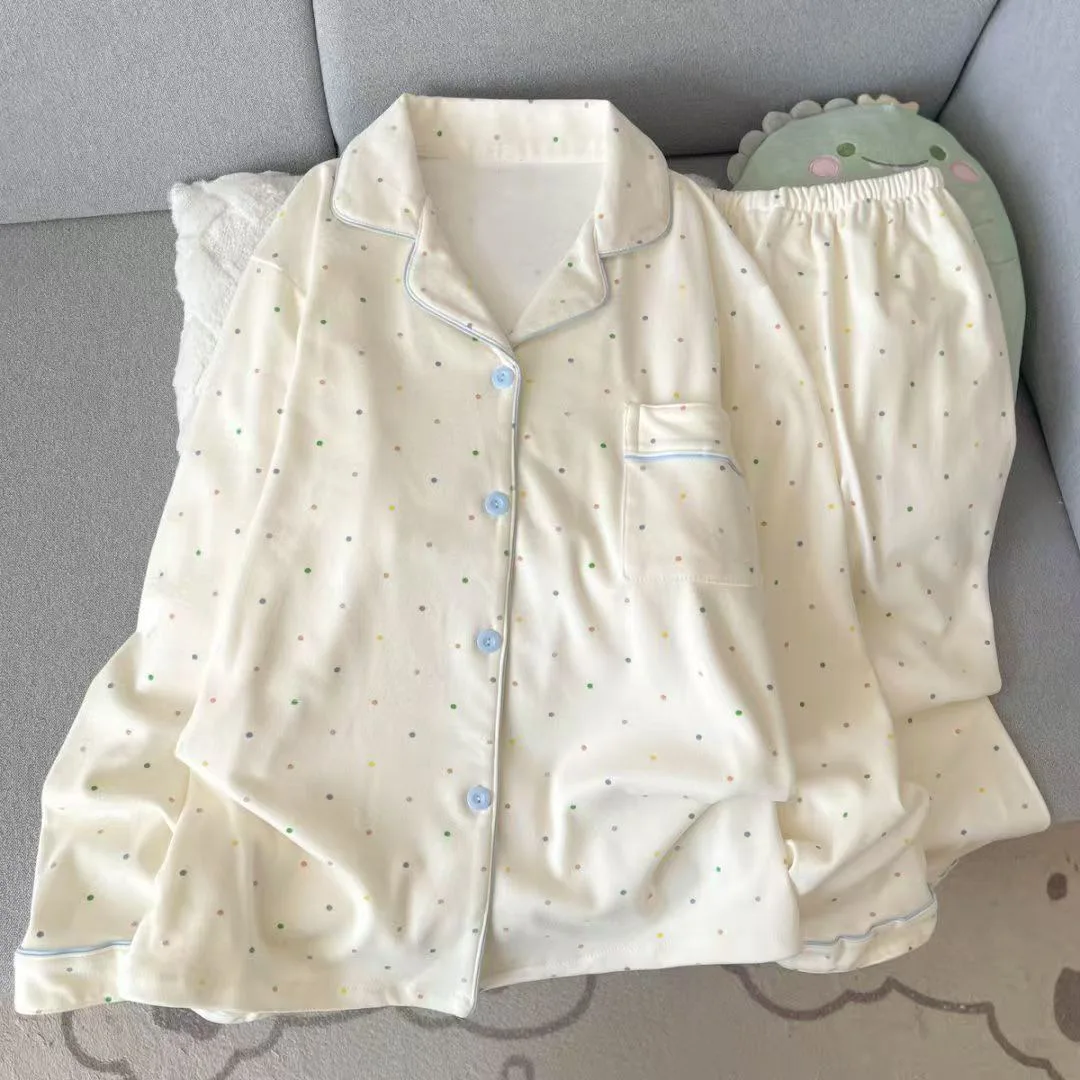Double-Sided German Velvet Autumn and Winter Thickened Long-Sleeve and Long-Pants Pajamas for Women, Loose and Warm Homewear Set