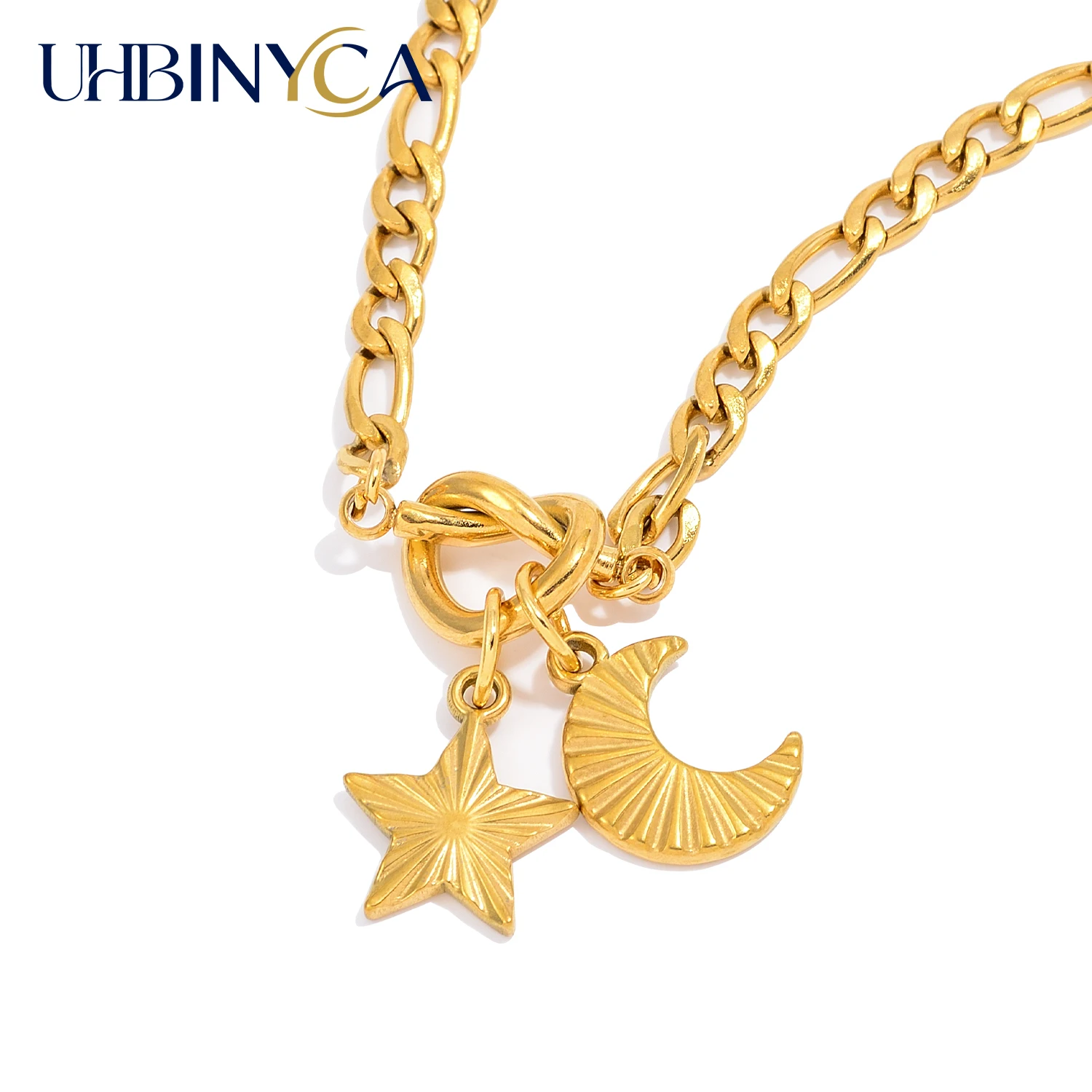 UHBINYCA Stainless Steel Star Moon Charm Necklace for Women, Hypoallergenic High-quality Daily Accessory Jewelry