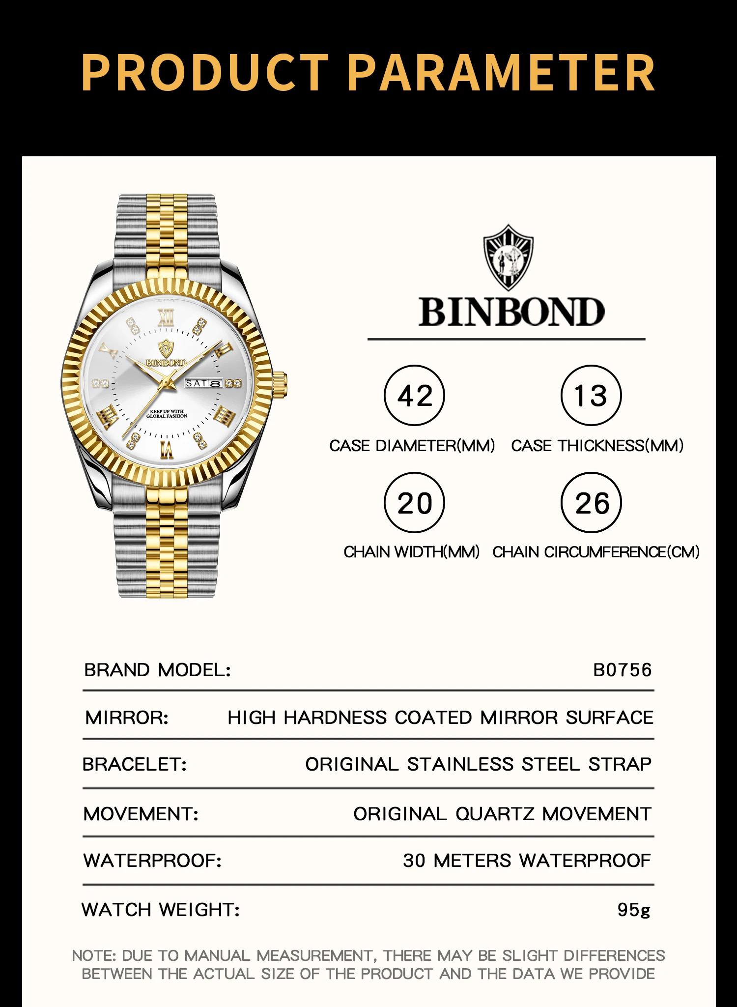 Модные BINBOND новые 0756 деловые мужские кварцевые часы с ночником и двойным календарем, водонепроницаемые роскошные мужские кварцевые часы 2025