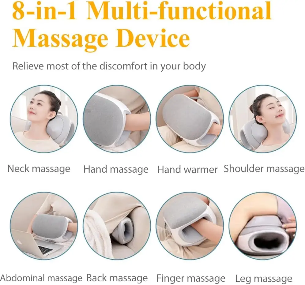 8-in-1 Multi-Functional Electric Massage Pillow for Neck, Back, Shoulder & Leg