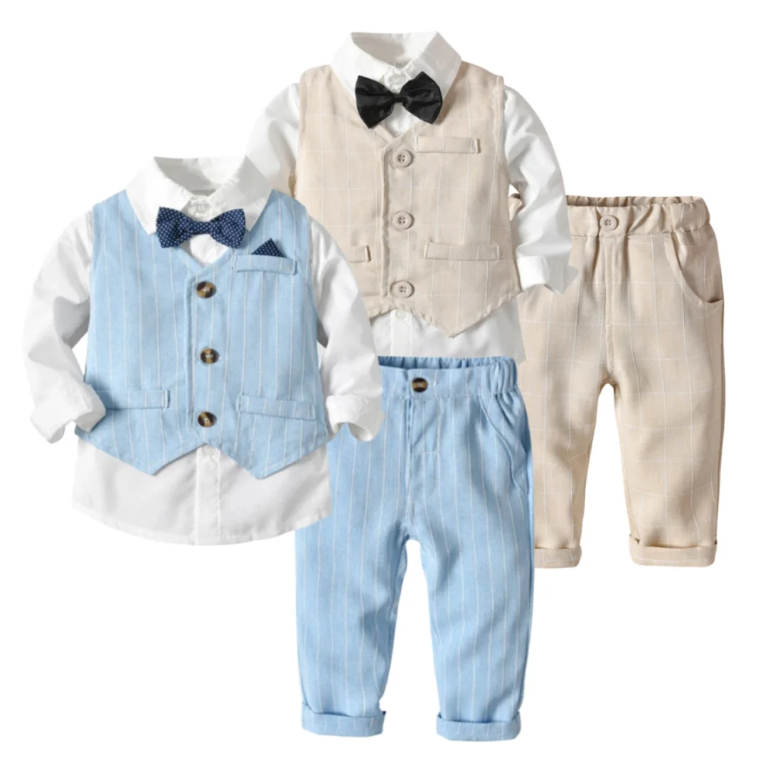 Autumn Spring Toddler Boy Clothes Kids Boys Wedding Suits Striped Vest + White Shirt + Pants Boy Outfits Children Outerwear