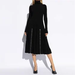 elegant party dresses woman New elastic knitted slim long dresses for autumn 2024 High quality wool blend Casual women's dresses