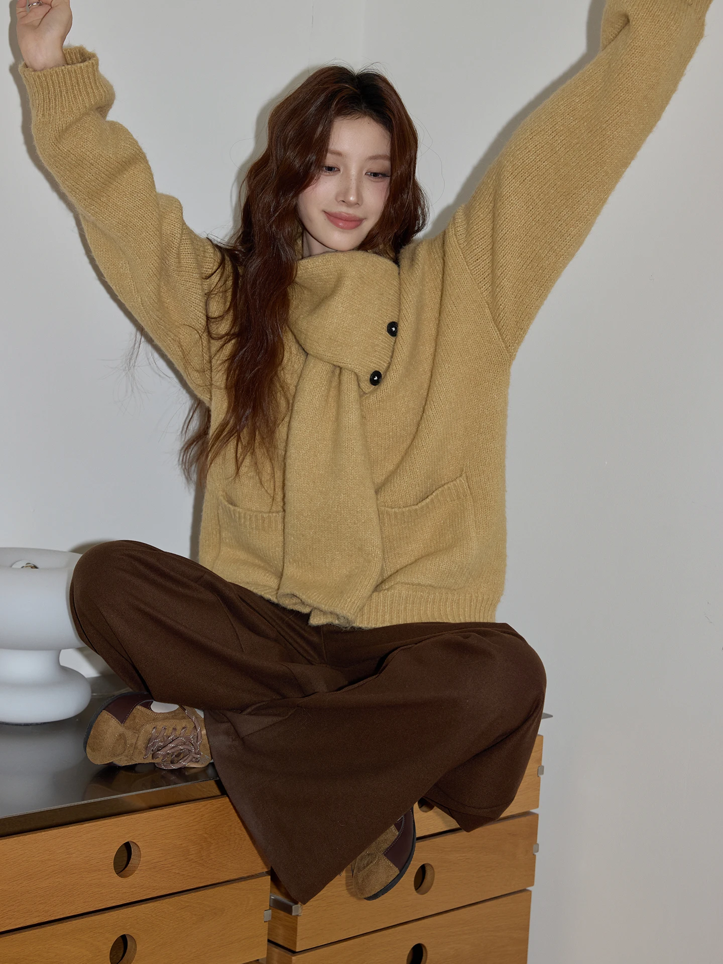 

Chaocha Home Thiened V-Ne Knitted Sweater Coat Women's Winter Lazy Sle Camere Wool Blend Long Sve Top