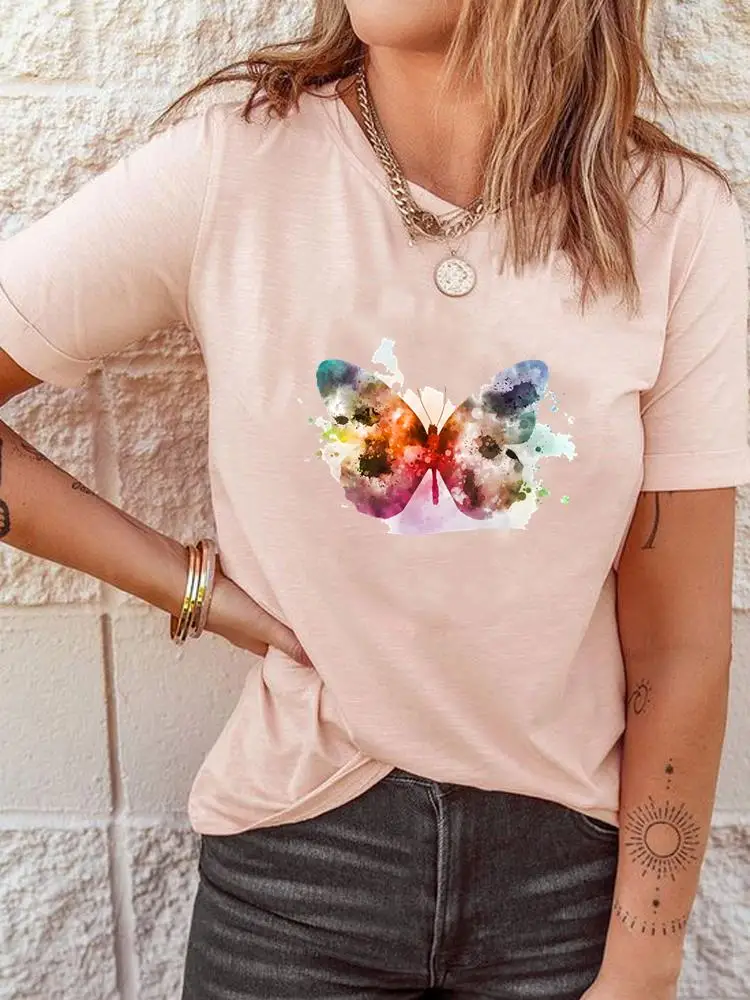 

Clothes Ladies Casual Fashion Clothing Women Watercolor Butterfly Sweet 90s Female Short Sleeve T Graphic Tee Print T-shirts