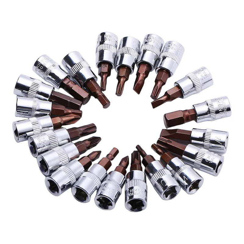 21-Pieces Hex Screwdriver Bit 1/4 Inch Drive Socket Ratchet Socket Wrench Adapter Hand PH1-PH3 T10-T40 HW3-HW8 S2 Steel Bits