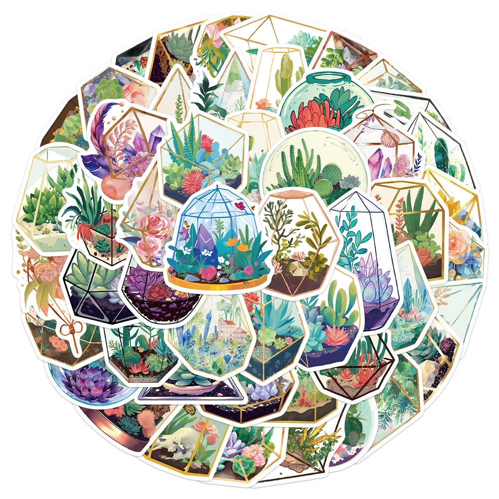 

10/30/50pcs Artsy Glass Flower House Aesthetic Stickers for Laptop Scrapbooking Diary Waterproof Cartoon Sticker DIY Toys Gifts