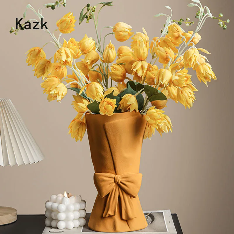 Creativity Bowknot Holding In Hand Vase European Style Simplicity Morandi Color Dried Flower Vase Home Living Room Decoration