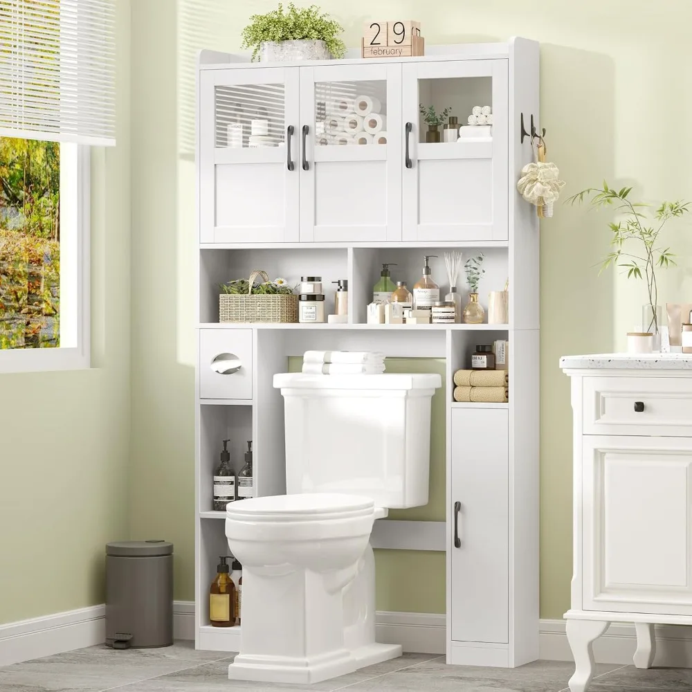 

Over The Toilet Cabinet, Farmhouse Toilet Cabinet Rack with 3 Acrylic Doors and Adjustable Storage Shelf, Customized