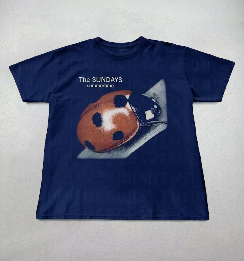 The Sundays Summer Time Vintage Cotton Short Sleeve T-shirt Funny Pattern Print Tee Men Women Ins Style Y2k Streetwear Tee Tops