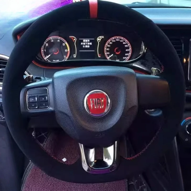 

Для Dodge Charger/Challenger 2011-2014, сшитый вручную нескользящий черный износостойкий замшевый чехол на руль автомобиля
