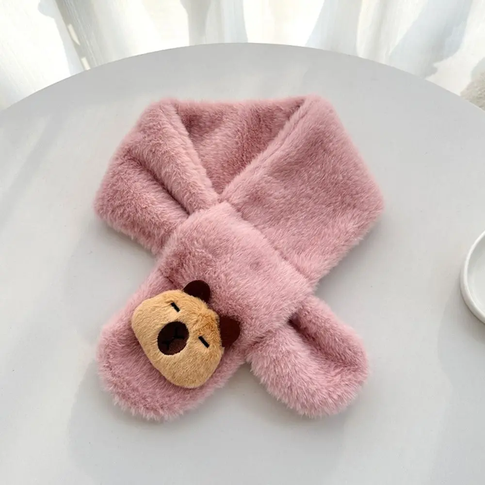 New Winter 's Cross Scarf Warm Solid Color Capybara Plush Scarf Thickened Neckerchief Wrap