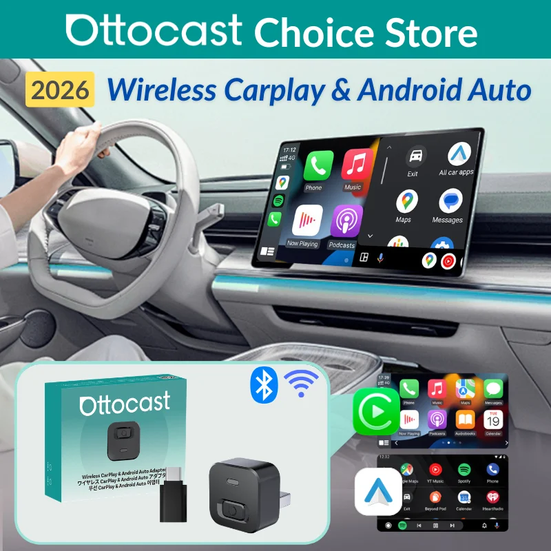 Ottocast Express Mini Dot Wireless Carplay Adapter Android Auto Dongle Wired to Wireless WiFi 6 Plug & Play for Audi Kia