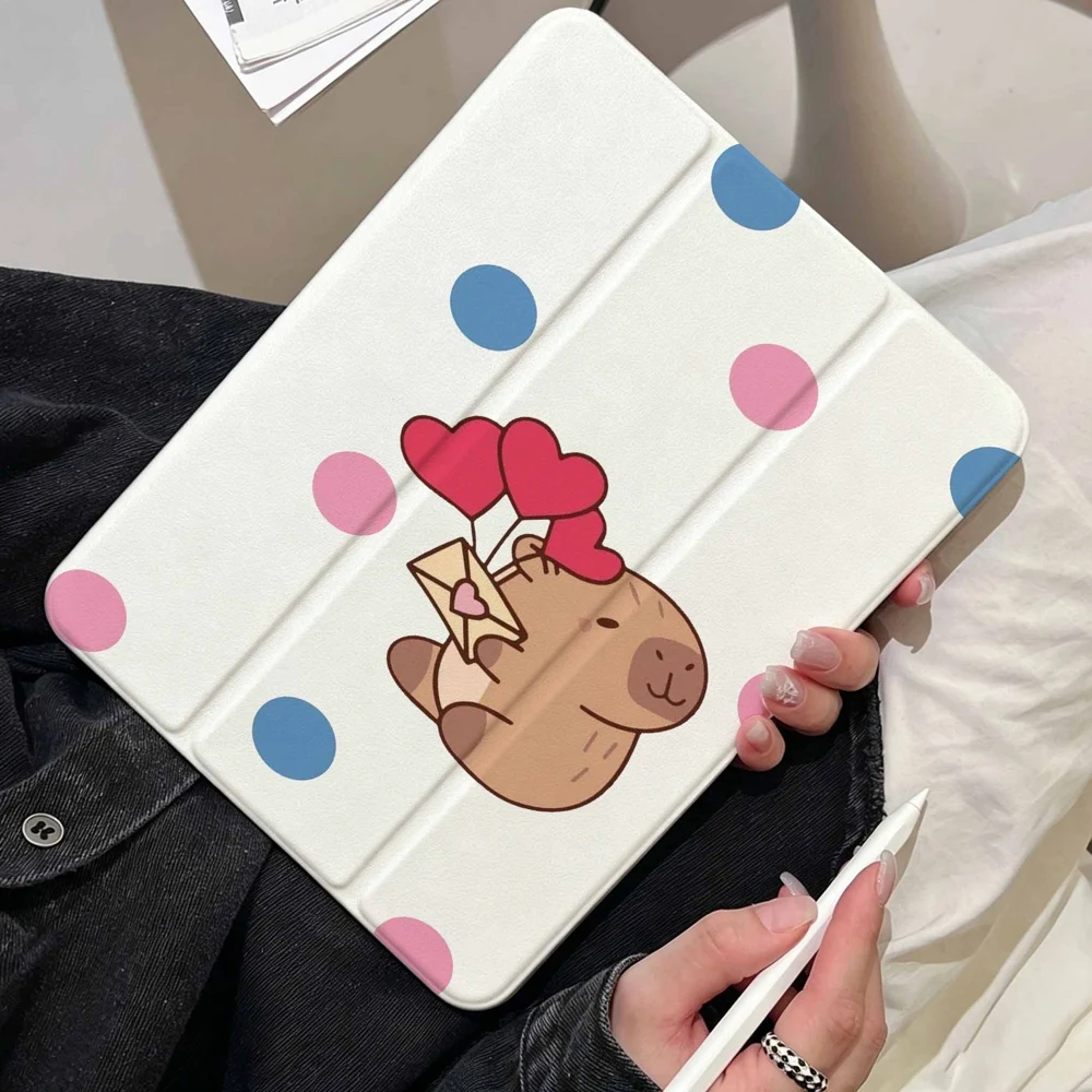 Colorful Polka Dots Capybara For iPad Pro 11 12.9 13 A16 M2 M4 M3 M5 9.7 10.2 5/6/7/8/9/10/11th Mini Air 3 4 5 6 Tablet Case