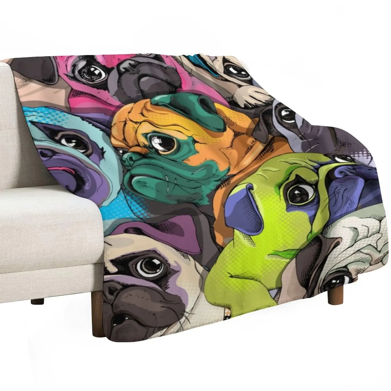 

Portrait of many pugs Throw Blanket Moving Soft Plaid Soft Beds Blankets