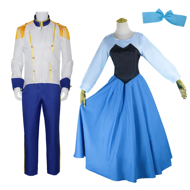 Vestido de cosplay de la princesa Ariel, disfraz de cosplay del príncipe Eric, traje de sirena, disfraces completos para adultos y conjuntos para fiesta de Halloween.