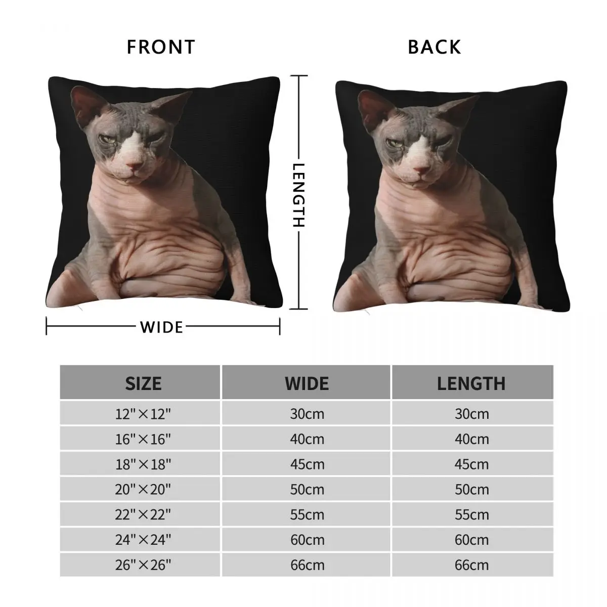Sphynx Hairless Cat Square Pillowcase Polyester Linen Velvet Printed Zip Decor Car Cushion Cover Wholesale