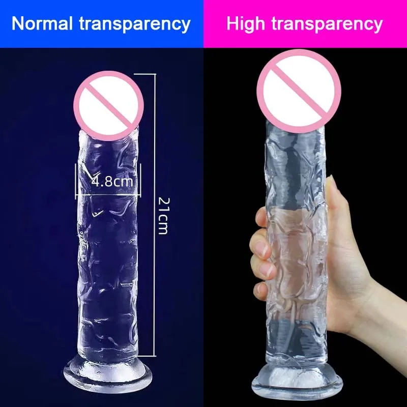 Consoladores transparentes para mujer, Juguetes sexuales realistas, enorme Consolador de gelatina transparente, pene falso, succionador de pene,