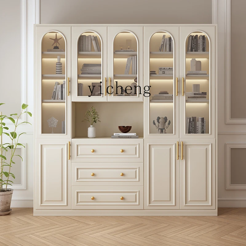 

LSL American Style Light Luxury Solid Wood Modern Minimalist Display Glass White Bookshelf