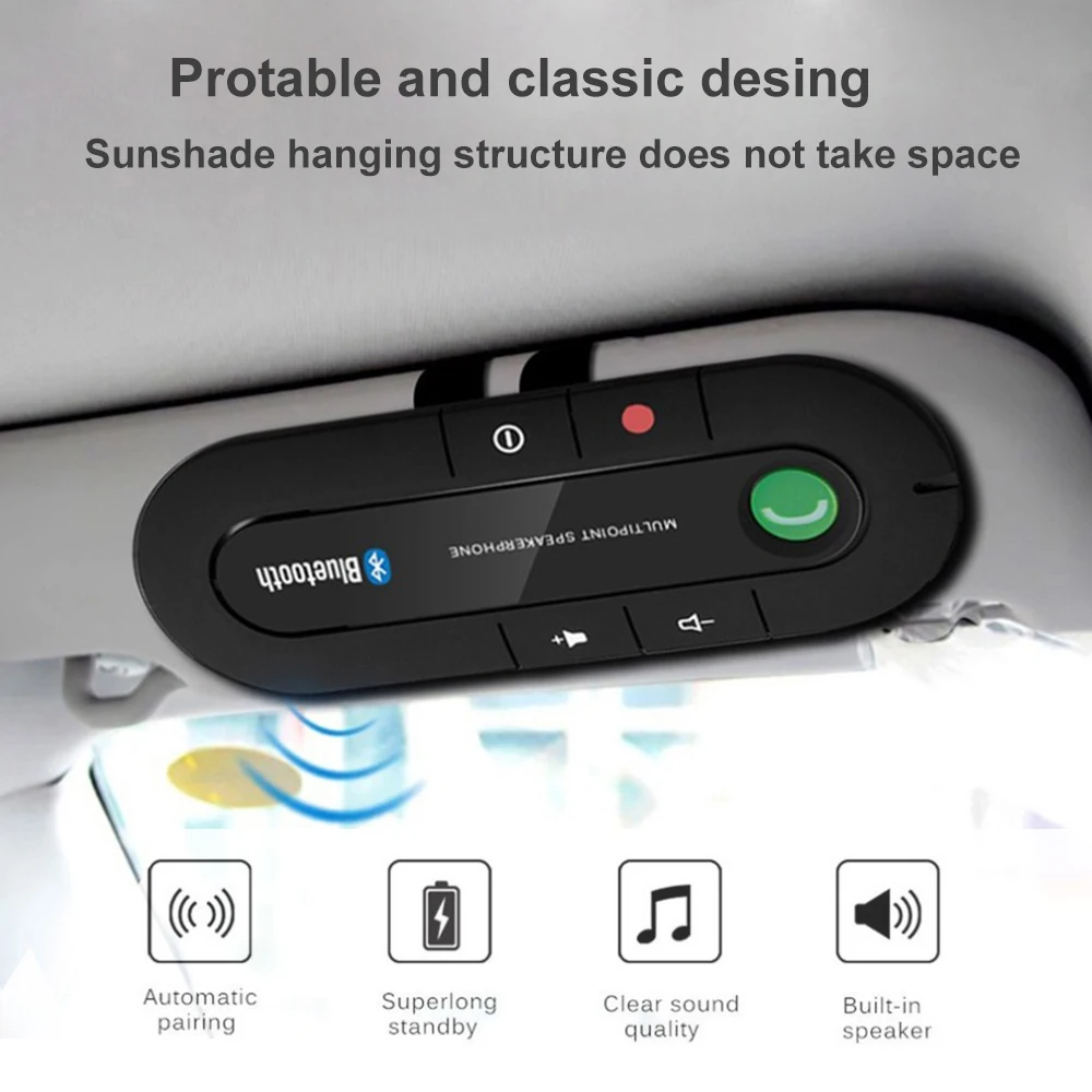 

Car Sun Visor Clip Bluetooth Speakerphone Wireless Handsfree Car kit Receiver Speaker Phone Audio MP3 Music Player Accessories