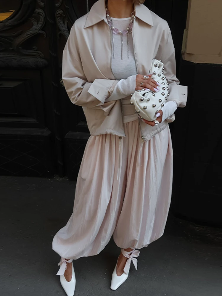 Casual Pink Oversized Bloomers Women Elastic Waist Hip Hop Wide Leg Pants Street Balloon Lace Up Jogger 2025 Summer New Casual