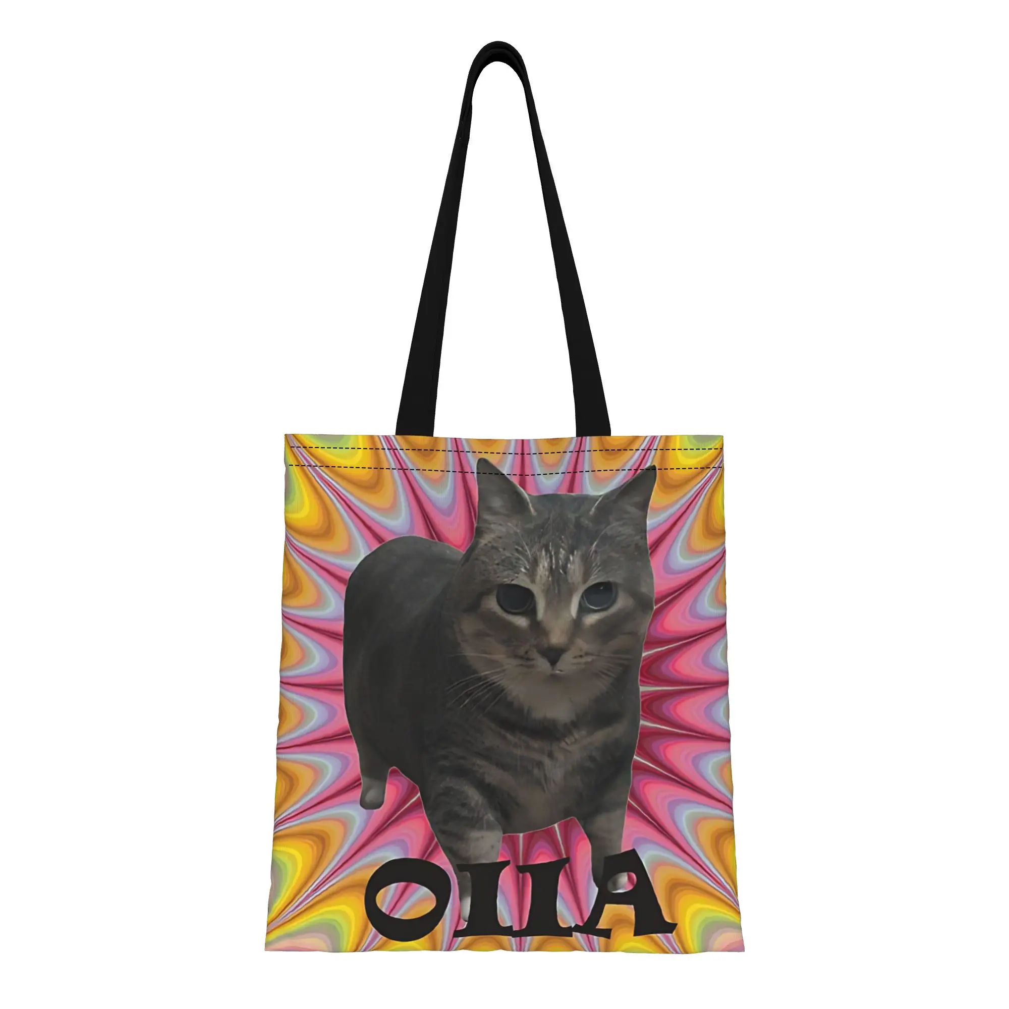 Cat meme Oiia Canvas Woman Tote Bag for Shopping Travel Outdoor Heavy Duty Shoulder Handbag